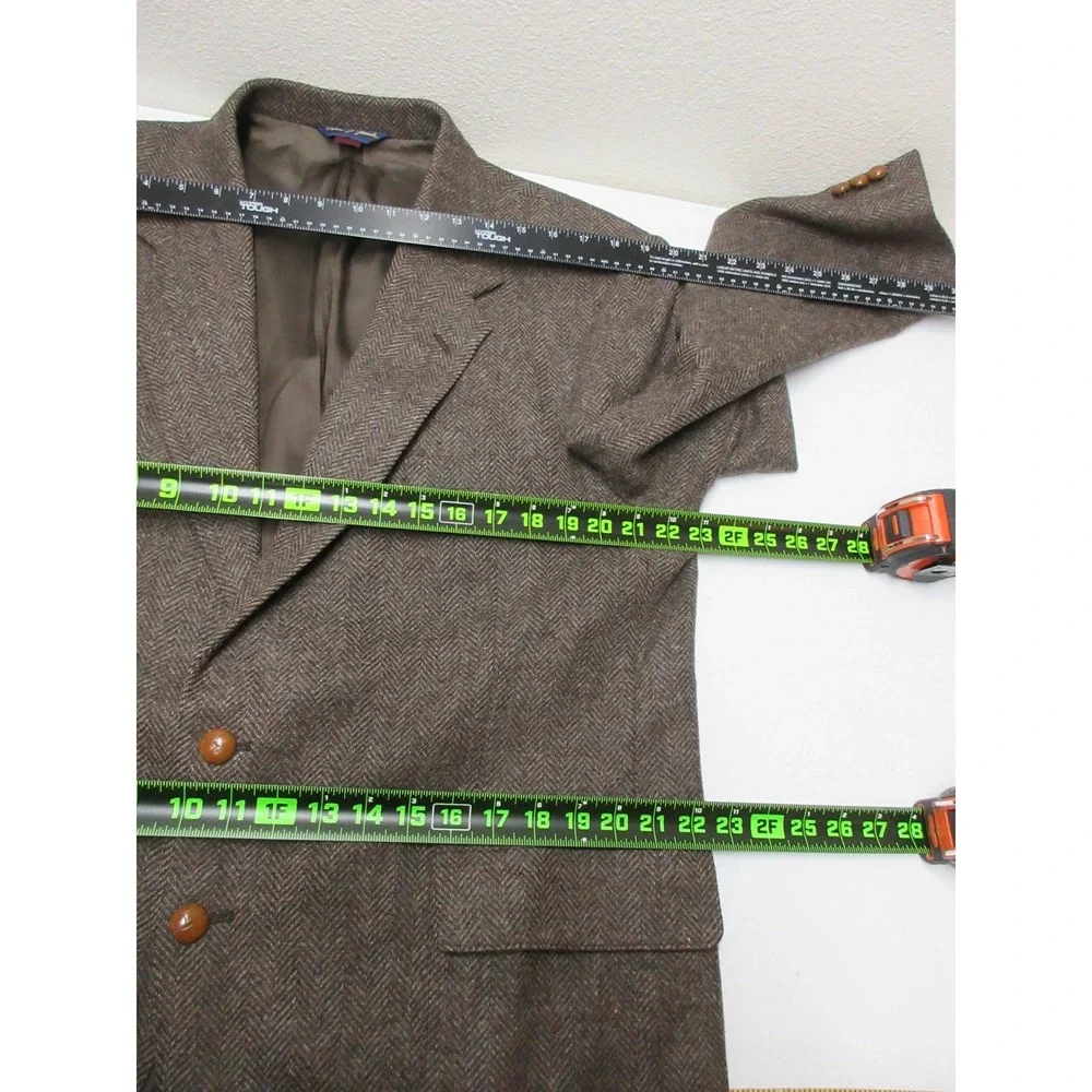 Vintage Wm F Farah Blazer Men Size 46R Herringbone Pure Wool Sport Coat Brown